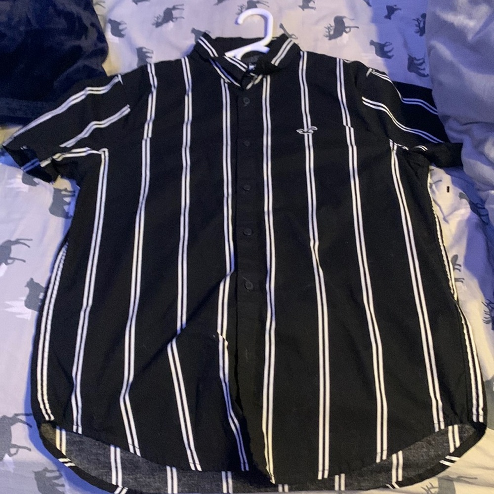 black and white striped button down mens shirt
